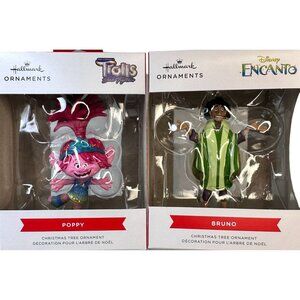Hallmark  Disney Encanto Bruno & DreamWorks Trolls Poppy Christmas Ornaments NEW